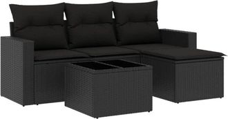 vidaXL Vidaxl - Set De Muebles De Jard&iacute;n 5 Pzas Y Cojines Rat&aacute;n Sint&eacute;tico Negro
