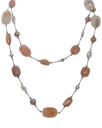 Margo Morrison Silver Peach/White Coated Moonstone, Agate, Pyrite Necklace