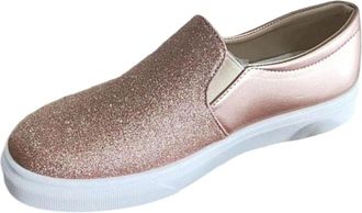 Generic Ladies Loafers Glitter Casual Pumps Shoes Solid Color Stylish Lightweight Classic Comfortable Wide Width Slip On Flat Shoes Work Shopping Rose Gold