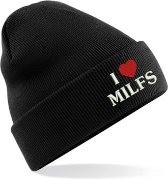 Generic Embroidered I Love Milf Beanie Cap Girlfriend Boyfriend Top Sexy Older Woman Unisex Gift Beanie Hat (Black)