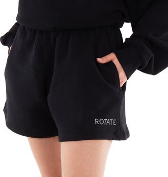 Rotate Ladies Black Logo-Print Elastic-Waist Shorts, Size X-Small