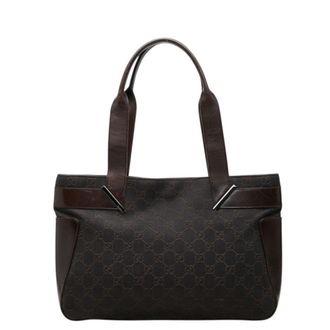 Gucci Brown Canvas Leather Tote Bag (Pre-Owned)