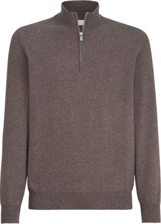Brunello Cucinelli Maglione in cashmere con mezza zip - Marrone