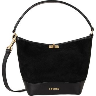 Sandro Tangoso mini suede and leather bag in Black at Nordstrom, Size Medium