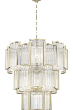 Netlighting Antigua 13 Light Gold Crystal Pendant Ceiling Light in Clear