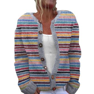 Generic YIzdegg Christmas Cardigan, Womens Colourful, Patterned Knitted Jumper, V-Neck, Long Sleeve Knitted Coat with Buttons, Winter Jacket, Casual Floral Pr