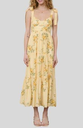 Blu Pepper Loop Trim Tie Shoulder Maxi Dress in Butter Yellow Multi at Nordstrom Rack, Size Medium