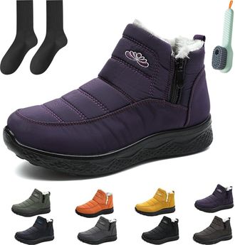 Generic Dritnow Womens Insulated Snow Boots Winter Outdoor Comfortable Non-Slip Side Zipper Ankle Booties Waterproof Warm Fur Lined (Purple,11.5)