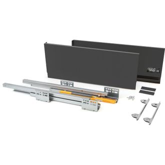 Emuca Kit Caj&oacute;n De Cocina Concept, Altura 185 Mm, Prof. 350 Mm, Cierre Suave, Acero, Gris Antracita - Emuca