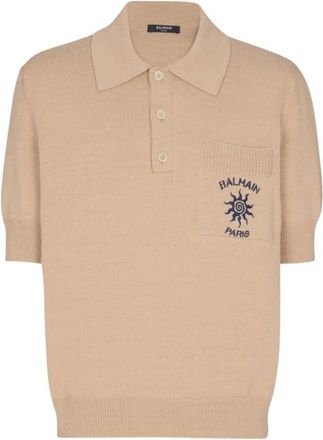 Balmain Short Sleeve Button-Placket Polo - Heren - Polos - Beige - S - Tops
