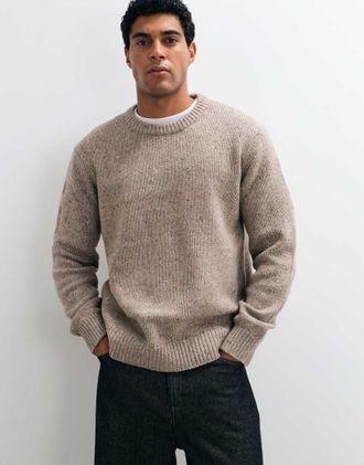 Jack & Jones Selected - Maglione testurizzato in misto lana beige puntinato-Neutro