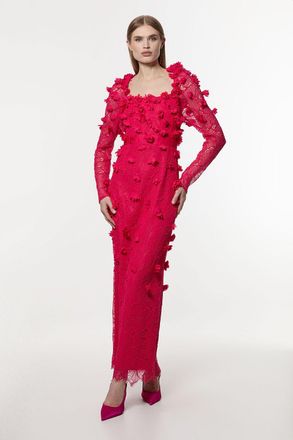 Karen Millen Womens Petite Lace Petal Applique Woven Midi Dress - Pink - Size 6 UK