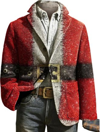 Generic Christmas Blazers for Men UK Corduroy Jacket Ugly Christmas Blazer Jackets Xmas Festive Costume Party Blazer Slim Fit Single-Breasted Suit Jacket Nove