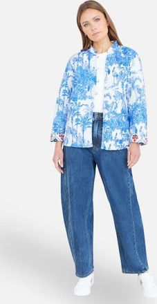 Yumi Palm Reversible Cotton Quilted Jacket in Blue at Nordstrom, Size 12