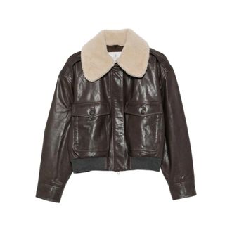 Brunello Cucinelli Zip-Front Leren Jas - Dames - Leren en Su&egrave;de Jassen - Bruin - M - Leer - Jassen