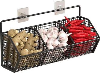 OEM Organizador De Cebolla, Jengibre Y Ajo - Cesta Para Verduras De Pared Negra, Especiero De Hierro, 368,415,3 Cm
