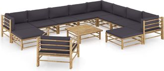 vidaXL Set De Muebles De Jard&iacute;n 12 Pzas Bamb&uacute; Con Cojines Gris Oscuro Vidaxl