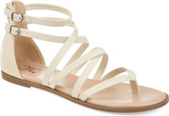 Journee Collection Tru Sandals Womens Beige Faux Leather Adjustable Strap ZPO3923