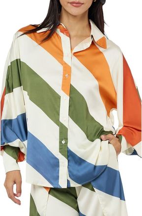 Ciebon Kenia Stripe Satin Chiffon Button-Up Shirt in White Multi at Nordstrom, Size X-Small
