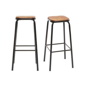 Miliboo Miliboo - Taburete Industrial Inox Lote De 2 A75cm Memphis