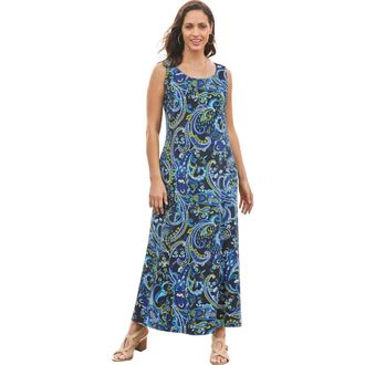 Jessica London Stretch Cotton Tank Maxi Dress in Navy Painterly Paisley at Nordstrom, Size 24P