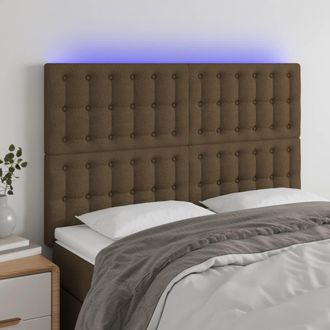 vidaXL Vidaxl - Cabecero Con Luces Led Tela Marr&oacute;n Oscuro 144x5x118/128 Cm