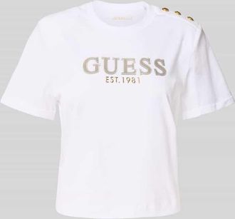 Guess Cropped T-Shirt mit Label-Print in Weiss, Gr&ouml;&szlig;e XS