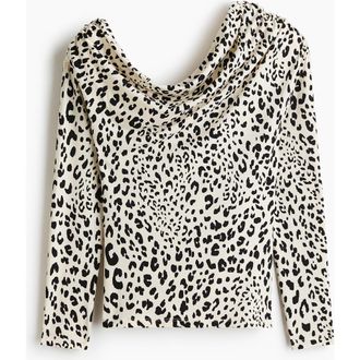 H&M Draped One-shoulder Top in White/leopard Print at Nordstrom, Size X-Small