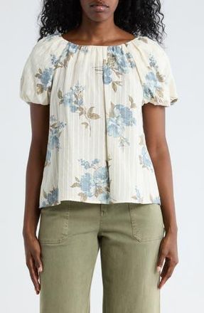 Chenault Print Puff Sleeve Top in Cream/Blue at Nordstrom Rack, Size X-Large