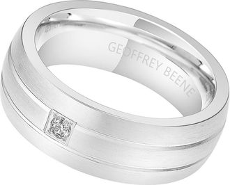 Geoffrey Beene Mens Brushed Stainless Steel Cubic Zirconia Band Ring in Silver at Nordstrom Rack, Size 11