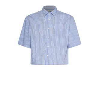 John Richmond Camicia a righe con ricamo logo sul retro - Heren - Korte mouwen Overhemden - Blauw - M - Overhemden