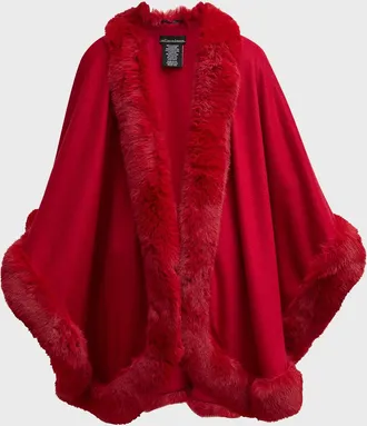 Sofiacashmere Cashmere Cape With Faux Fur Trim