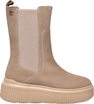 Janet & Janet Su&egrave;de Enkellaars - Dames - Chelseaboots - Beige - 40 EU - Su&egrave;de - Schoenen