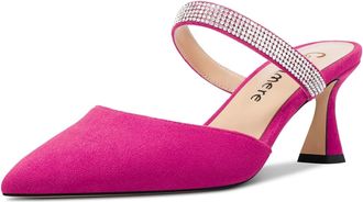 Castamere Women Mid Heel Pointed Toe Slip-on Pumps Court Shoe Rhinestone Crystal Mules Shoes Wedding Prom 6.5 CM Heels Magenta Peach Red A 5 UK