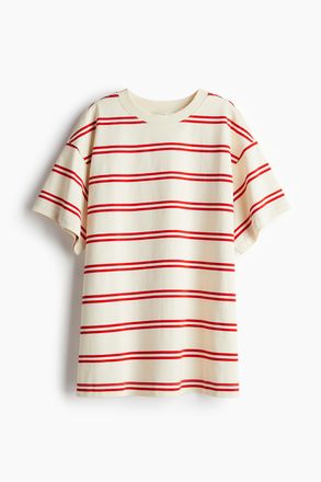 H&M Oversized T-Shirt - Cremefarben/Rot Gestreift