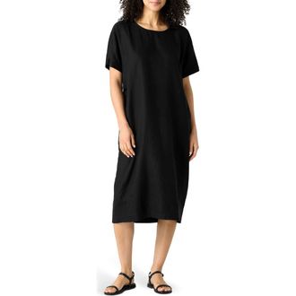 Eileen Fisher Jewel Neck Organic Linen Shift Dress in Black at Nordstrom Rack, Size X-Small