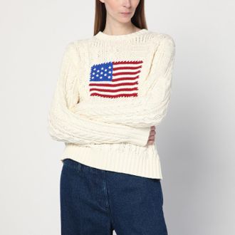 Polo Ralph Lauren Cream Colored Sweater With Flag Detail