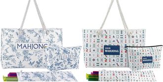 Generic Empty Mahjong Bags Set Blue Printed Mahjong Tote Bag for Tiles Racks (Mahjong)