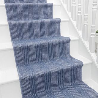 Runrug Stair Runner Carpet - Reversible & Durable, 2mm- Stripes in Blue | Size: 60 cm x 480 cm