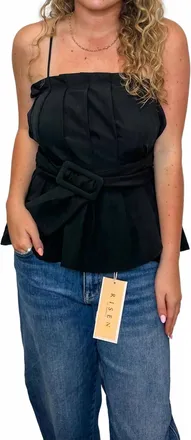 Naked Zebra Buckle Pleated Sleeveless Top In Black