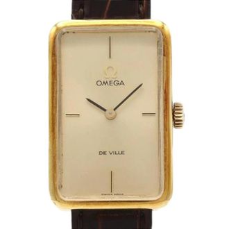 Omega Pre-owned De Ville Geelgouden Herenhorloge met Handopwinding - Dames - Vintage Horloges - Geel - ONE Size - Leer - Vintage