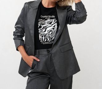 Esqualo Shimmer Crinkle Blazer In Grey