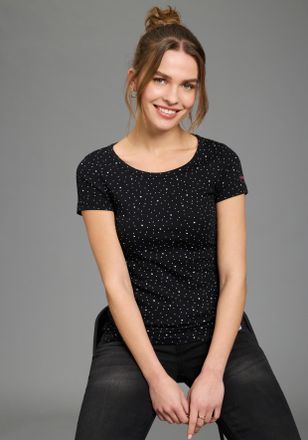 Kangaroos T-Shirt KANGAROOS, Damen, Gr. 32/34, schwarz, Rippware, Obermaterial: 100% Baumwolle, bedruckt, kontrastfarbene Details, sehr figurbetont h&uuml;ftbedecken