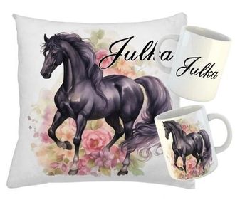 OEM Set Taza + Almohada Caballos Caballo + Nombre