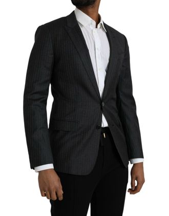 Dolce & Gabbana Mens Black Stripe Martini Single Breasted Coat Blazer Virgin Wool Clothing