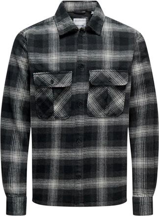 Only & Sons Only & Sons, Overhemden, Heren, Zwart, 2Xl, Katoen, Onscedric Life Check Overshirt Noos