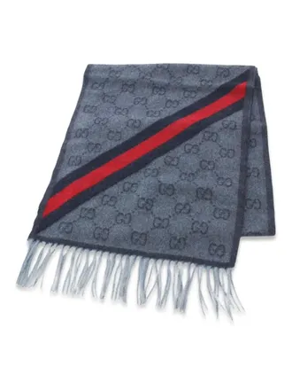Gucci 2020s GG-pattern fringed scarf - Blue