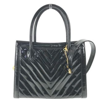 Chanel Black Gold Patent Leather Handbag Shoulder Bag Tote Bag (Pre-Owned)