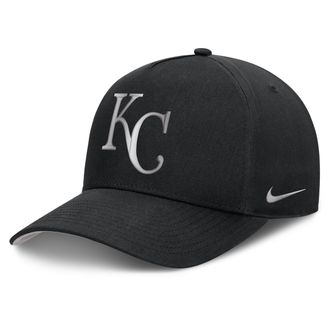 Nike Kansas City Royals Rise Nike Mens Dri-FIT MLB A-Frame Trucker Adjustable Hat in Black | NB1E0FBPROY-HWD