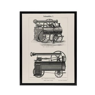 Artery8 Lokomobilen Locomotive Steam Train Engine Framed Canvas Wall Art in White | Size: W24 x H32